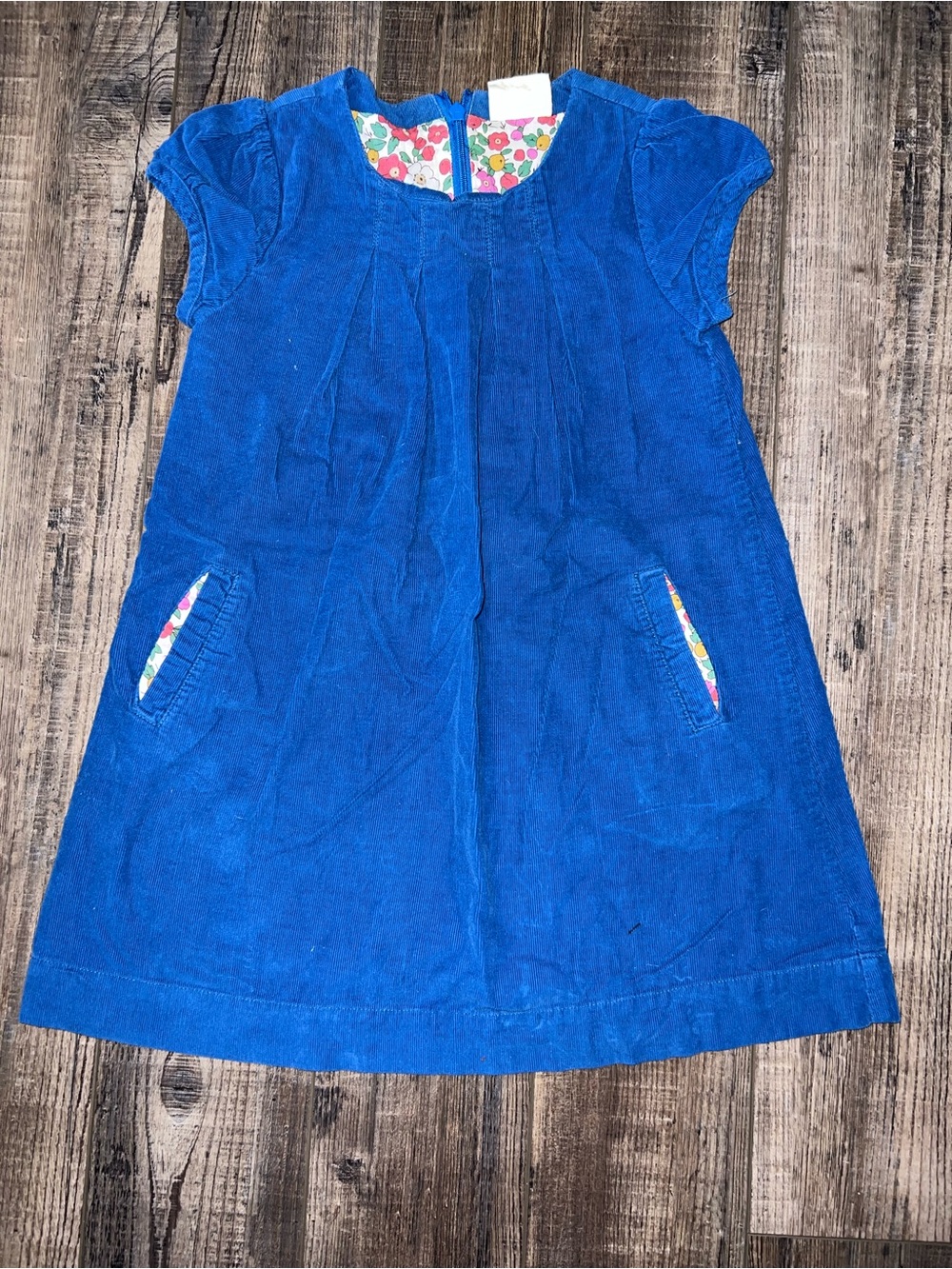 Mini Boden Girls Blue Corduroy Pocket Dress